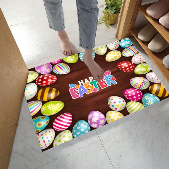 Holloyiver Colorful Easter Eggs Kitchen Rug, Spring Happy Easter Floor Comfort Mats Bath Rugs, Entryway Welcome Non Slip Area Rug for Bedroom Living Room Doormats Home Decor 15.7" X 23.6"