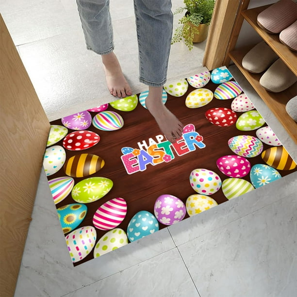 Felpudo de Pascua con diseño de huevos de Pascua de colores, de goma, lavable, para cocina, dormitorio, comedor, puerta de entrada.