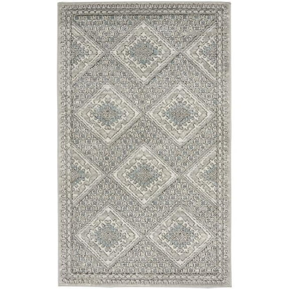 3 x 5 ft. Gray Ivory & Blue Southwestern Power Loom Non Skid Rectangle Area Rug