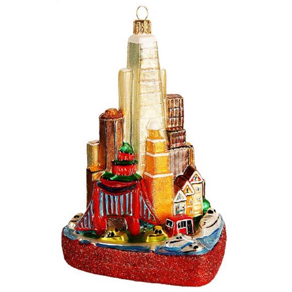 San Francisco Heart Shape Landscape Polish Glass Christmas Ornament California