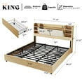 thumbnail image 6 of Merluxy King Size Bed Frame with 4 Storage Drawers, Upholstered Bed Frame with 47.2" Bookcase Headboard, Wooden Platform Bed with Charging Station/No Box Spring Needed/Maple, 6 of 9