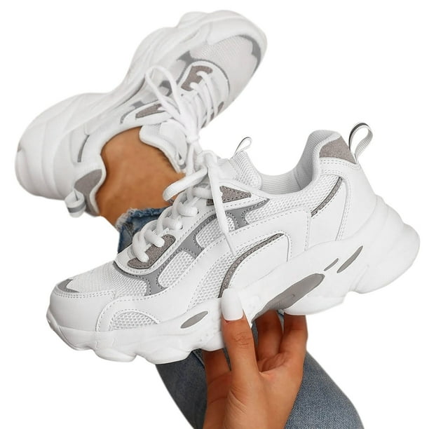 XIAQUJ Women Lace up Running Shoes Sports Shoes White Sneakers