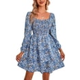 thumbnail image 2 of Lucakuins, minivestido de verano para mujer, estampado Floral, cuello cuadrado, manga larga, volantes, pastel, primavera otoño, vestido informal Lucakuins  moda, 2 of 7