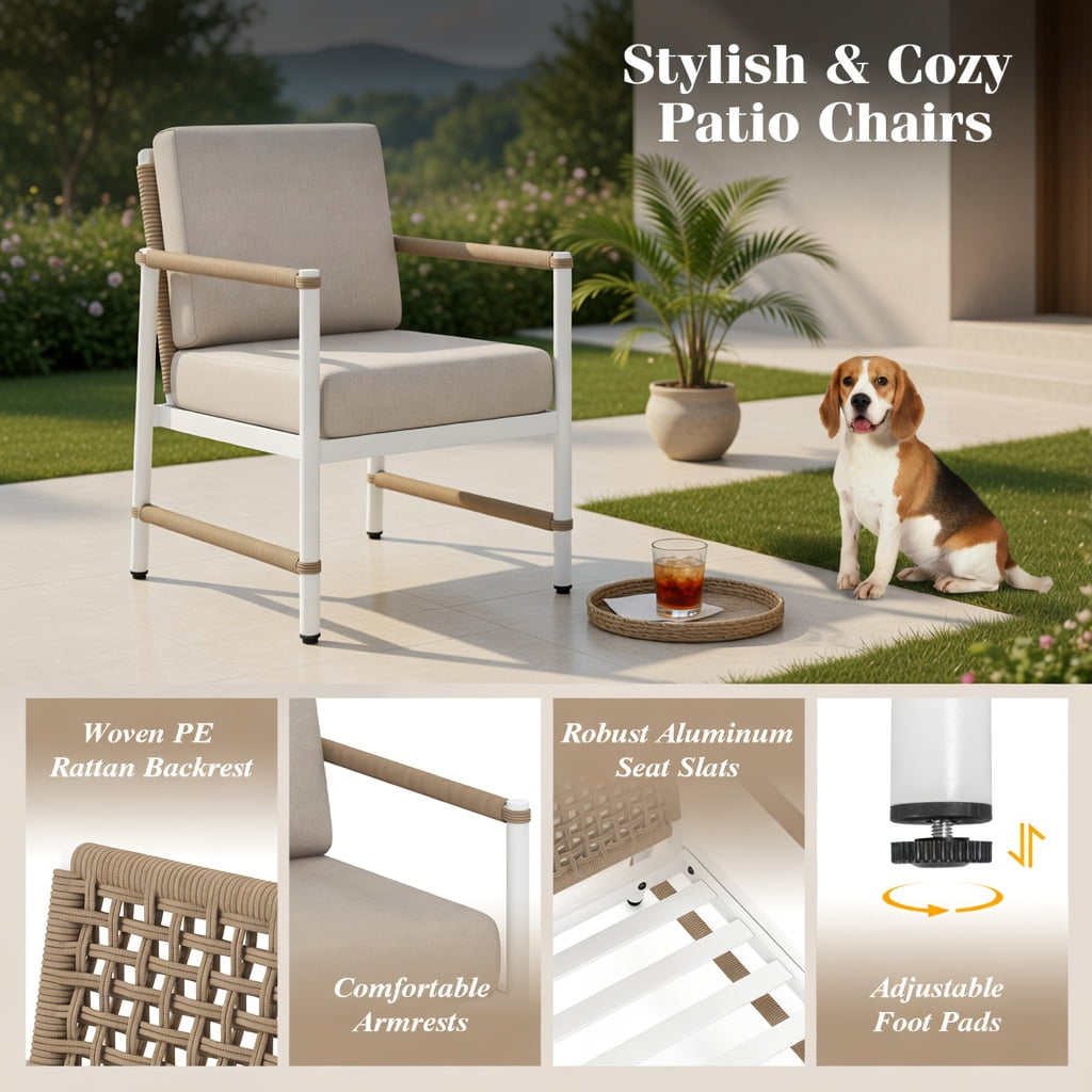 Hommoo 2-Pack Modern Outdoor Aluminum Patio Sofa Set with PE Wicker Backrest, Includes Cushions, Lightweight & Rust-Resistant for Backyard, Poolside & Balcony, Gray