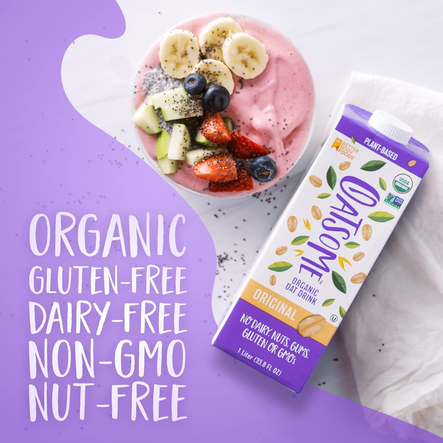 (3 pack) Oatsome Organic Oat Milk, 1-Liter Carton, 33.8 Fl Oz (Pack of 1)