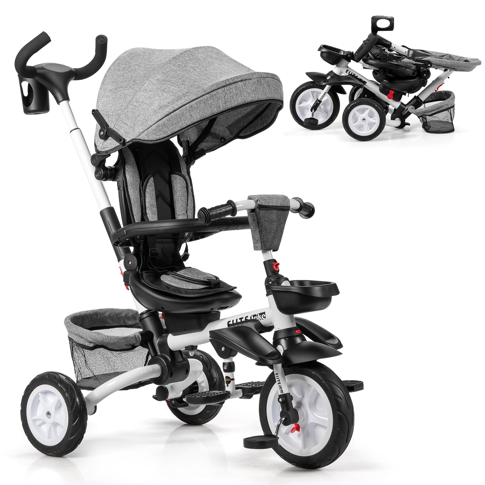 Moolo Kids Trike Tricycle Pedal 3 Wheel Children Baby Toddler with Push Handle Removable Canopy Reversible Seat Color : D