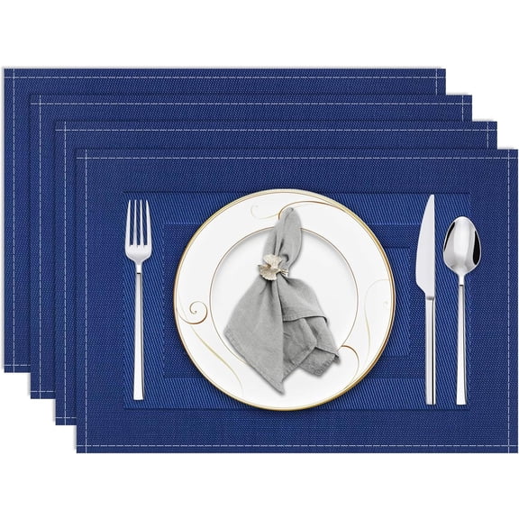 Moderong Navy Blue Placemats Set of 4, 12x18 Inch Washable Easy to Clean Heat-Resistant Anti-Skid Grey Placemats for Holiday Party Kitchen Dining Room Decoration