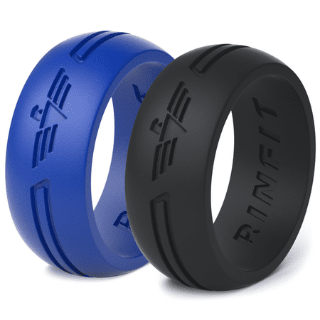 Silicone Rings | Rubber Wedding Band for Men 2 Rings Pack by Rinfit Soft and Safe Designed Silicone Wedding Ring