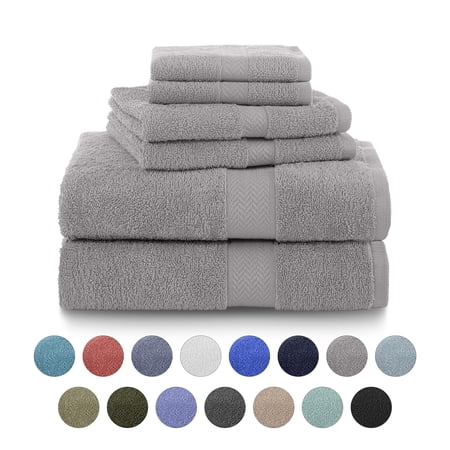 Martex 6-Piece 100% Ringspun Cotton Towel Set, Quick Dry Soft & Absorbent, Silver