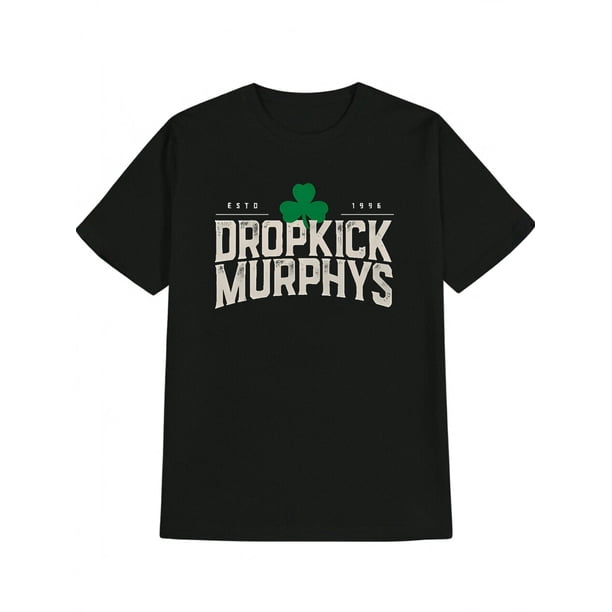 Men's Casual Crew Neck T-Shirt with Fun 3D Print Design - Black "DROPKICK MURPHYS" Graphic Tee Perfect Gift for Men Summer Style Cotton Blend Machine Washable Summer Casual Wear Playful Graphic Tee