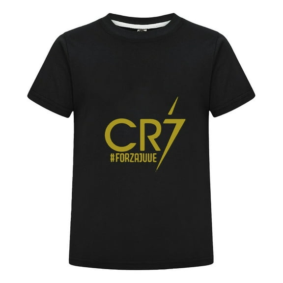 Short Sleeve Youth Tee | CR7 Cristiano Ronaldo Soccer Black T-Shirt | Boys Girls Fanwear for Kids