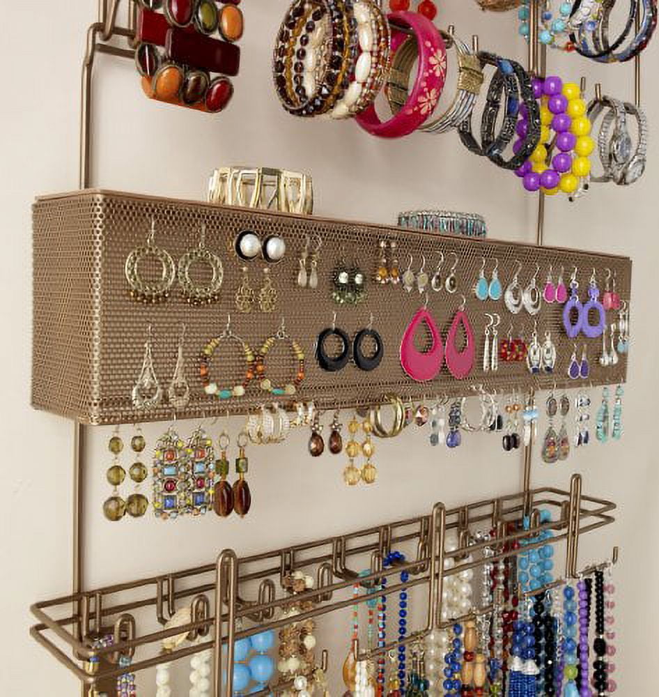 Longstem Over the Door or Wall Hanging Jewelry Organizer, Steel, 5 lb, Bronze, Holds 300 Pieces