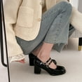 thumbnail image 2 of Women's Square Toe Mary Jane Pumps, Patent Finish, Double Buckle, Dress Shoes, 2 of 17