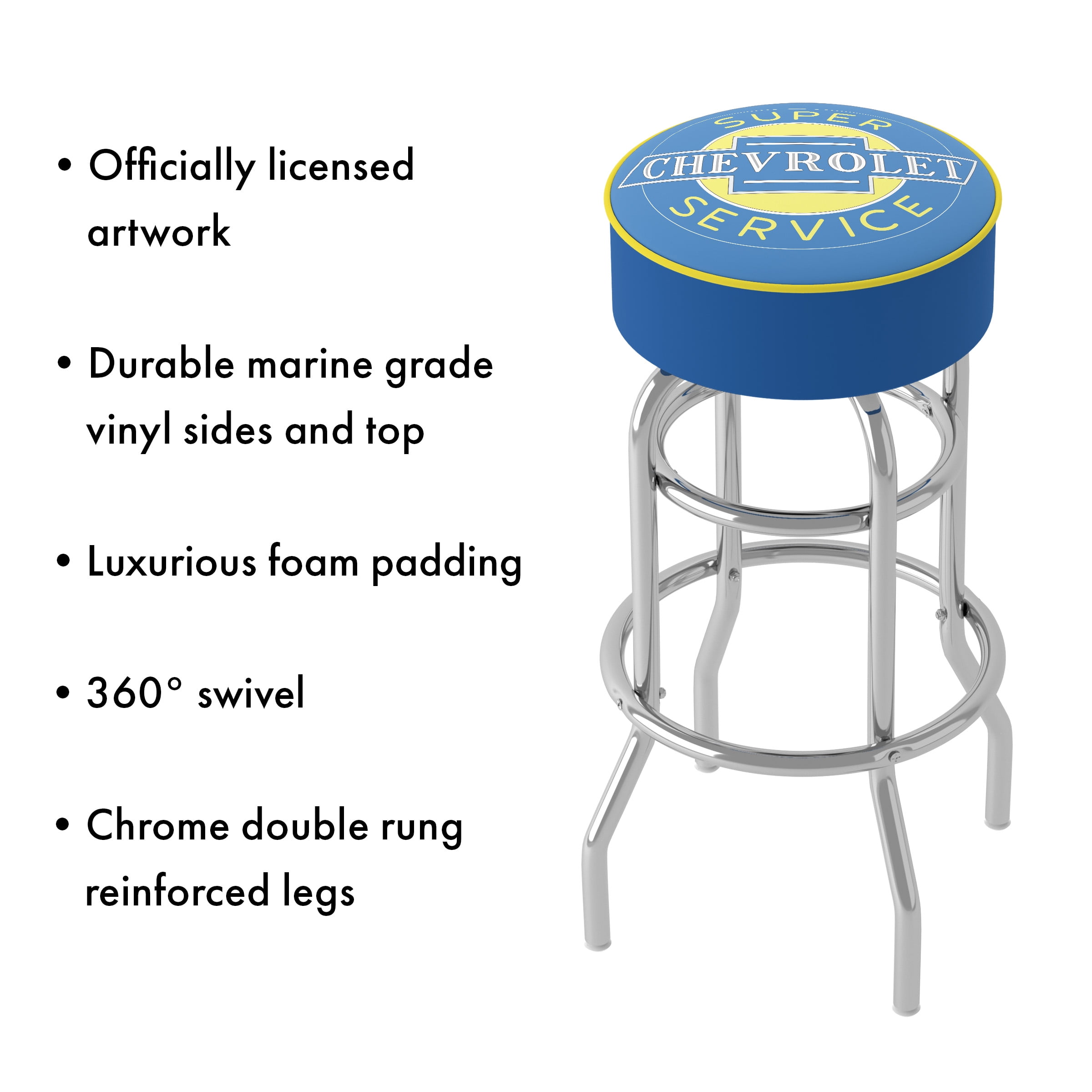 Trademark Gameroom Chevrolet Super Service Bar Stool with Padded Seat