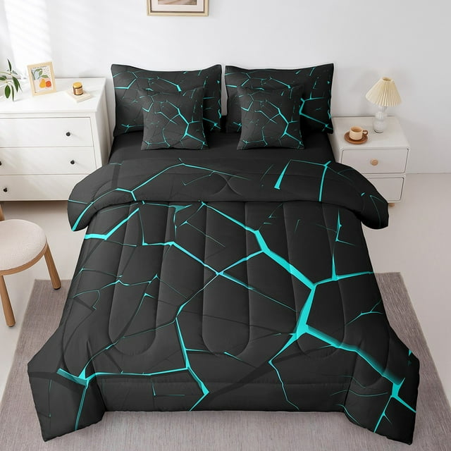 YST 7 Piece Light Blue Honeycomb Print Bed in a Bag, Abstract Geometry Comforter Set, Full