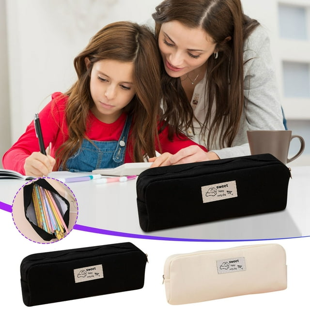Xihbxyly Estuche de Lino Premium con Cremallera, Organizador de Gran Capacidad, Multifunción para Cosméticos y Artículos de Papelería, Ideal para Adolescentes y Adultos, Tamaño 7.8" X 3.2" X 1.9"