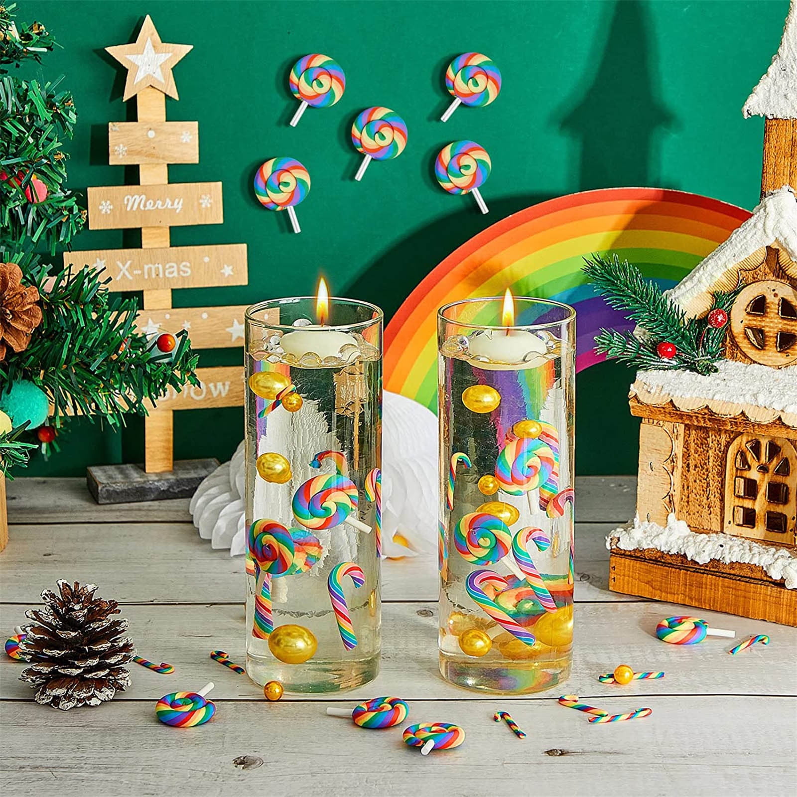 CHGBMOK 2106 Pieces Christmas Vase Filler Yellow and Colorful Candy Cane  Pearl Water Gel Beads for Table Centerpieces Christmas Party Decorations