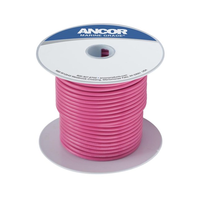 Ancor Fil Primaire 100610 Grade Marin; Conducteur de Clous; Calibre 18; Bobine de 100 Pieds; Rose; Conducteur en Cuivre Teinté/isolation en PVC; Certifié UL/CSA/ABYC/US Coast Guard