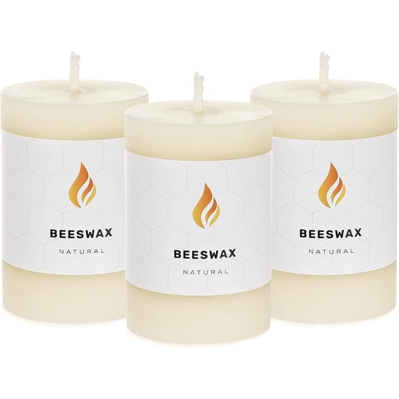 3 count Beeswax Pillar Candles,Large Pure Beeswax Candle,Long Lasting Time,Unscented ,2 * 3",20H, White