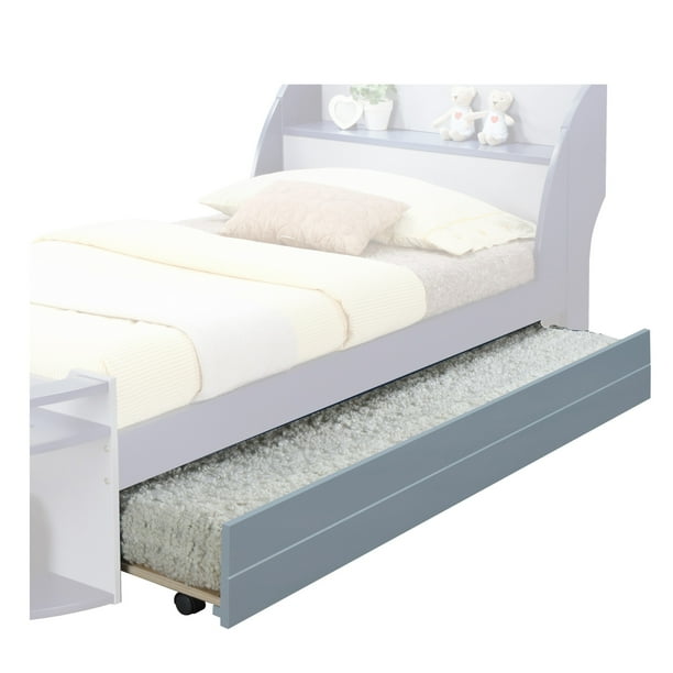 Transitional Style Wooden Trundle Bed with Caster Wheels, Gray