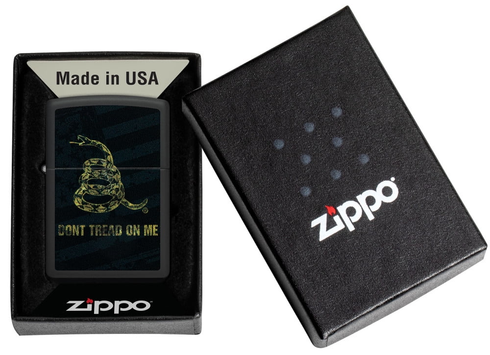 Zippo Don't Tread On Me Snake and Flag Black Matte Pocket Lighter