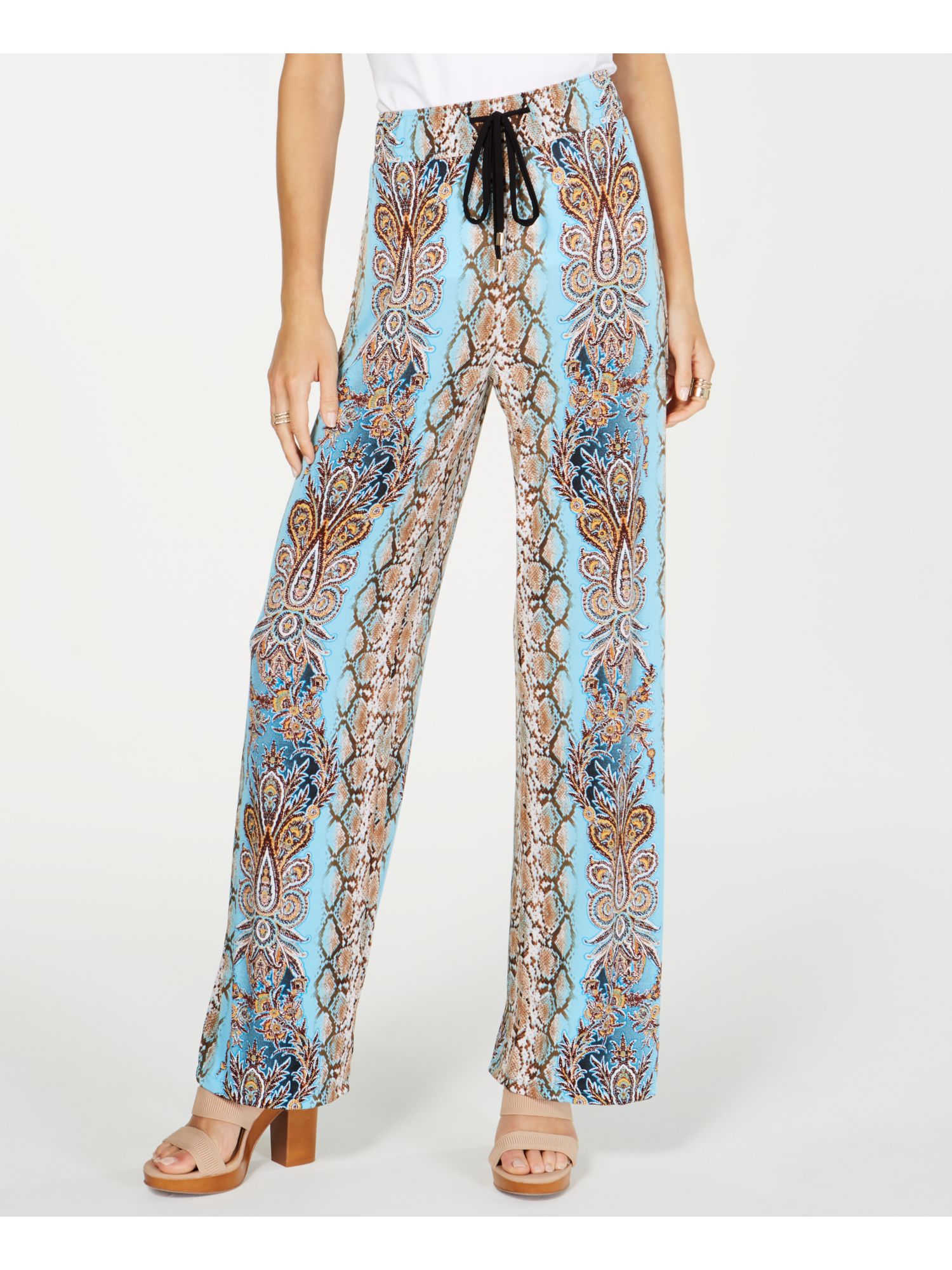 INC Womens Light Blue Ikat Wide Leg 