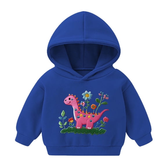 FAIOROI Toddler Hoodie 3T - Blue Floral Dinosaur Design, 100% Polyester Lightweight Machine Washable, Cute Kids Hoodie for 2-4 Years