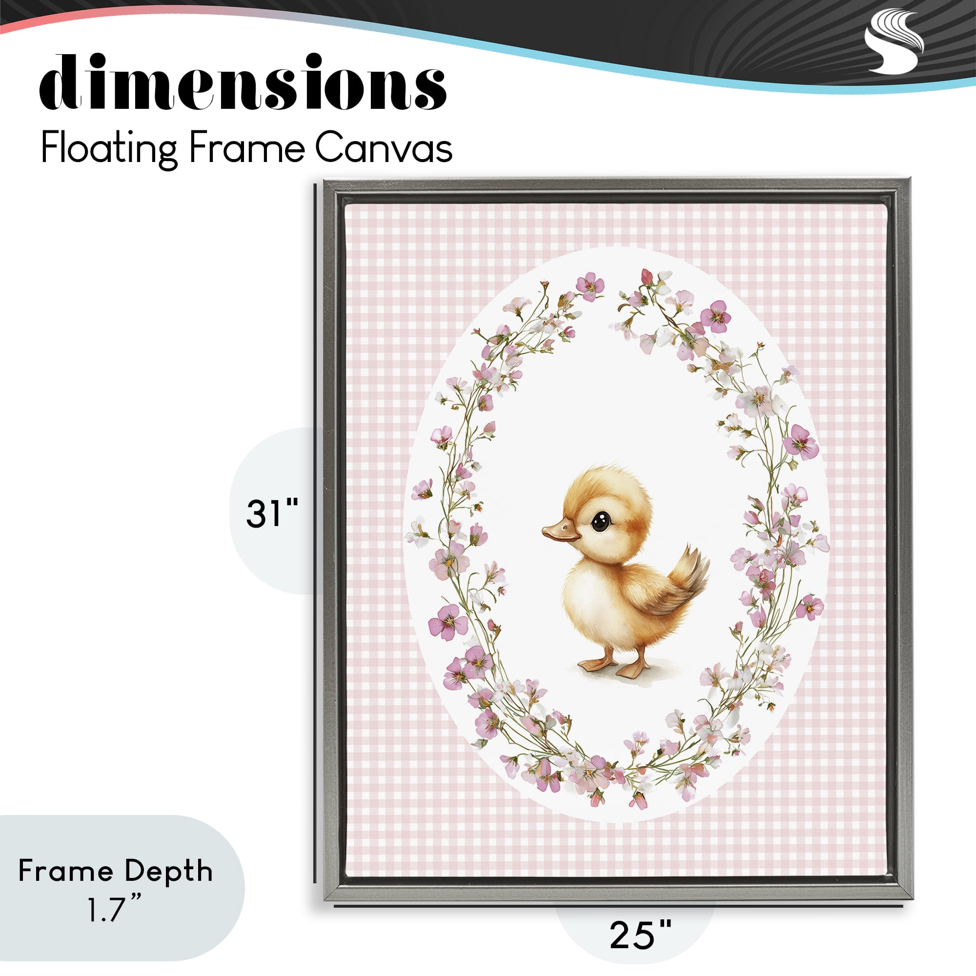 Stupell Industries Spring Gingham Duckling Gray Framed Floater Canvas Wall Art, design by Christine Simpson Art