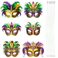 thumbnail image 3 of Xfvqtps 6 PCS Mardi Gras Mask for Women Paper Masquerade Masks Multicolored Feather Carnival Mask for Makeup Performance Ball Party A-6 PCS, 3 of 8