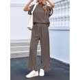 thumbnail image 5 of Womens Striped 2 Piece Set Short Sleeve T Shirts Wide Leg Pants Matching Lounge Sets with Pockets Brown M, 5 of 7