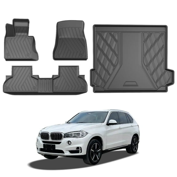 DIKSOAKR Floor Mats & Cargo Liner Fit for BMW X5 2014-2018 -All Weather Protection TPE Car Floor Liner for BMW X5 1st & 2nd Row & Trunk Mat Full Set Car Floor Mats