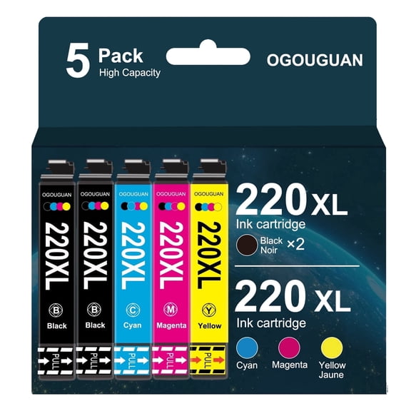 220XL Ink Cartridge Replacement for Epson 220 XL 220XL T220XL Compatible with WF-2760 WF-2750 WF-2630 WF-2650 WF-2660 XP-320 XP-420 (2 Black, Cyan, Magenta, Yellow, 5-Pack)
