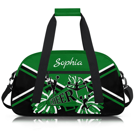 Jiaoprinted Personalized Cheer Bag with Name, Custom Name Cheerleader Duffle Bag, Customized Dance Bag Sport Gym Bag Duffle Bag for Women, Green Glitter