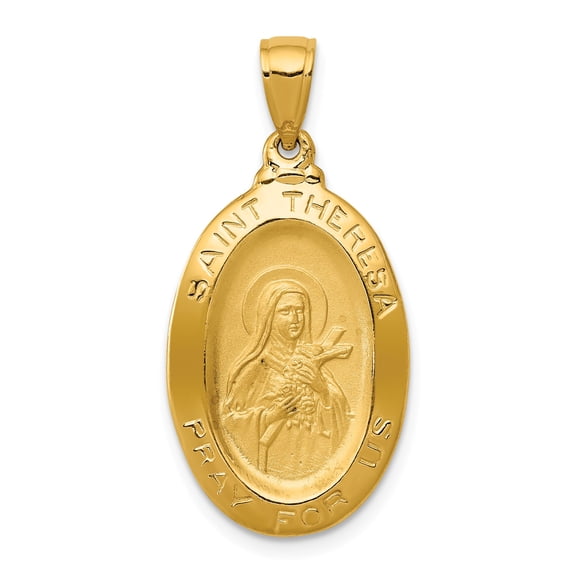 14k Saint Theresa Oval Medal Pendant in 14k Yellow Gold