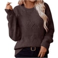 thumbnail image 1 of Penkiiy Chandail Décontracté à Manches Longues pour Femmes Automne 2024 Chandail Côtelé Ample Col Rond Chandail à Capuche m Café, 1 of 4