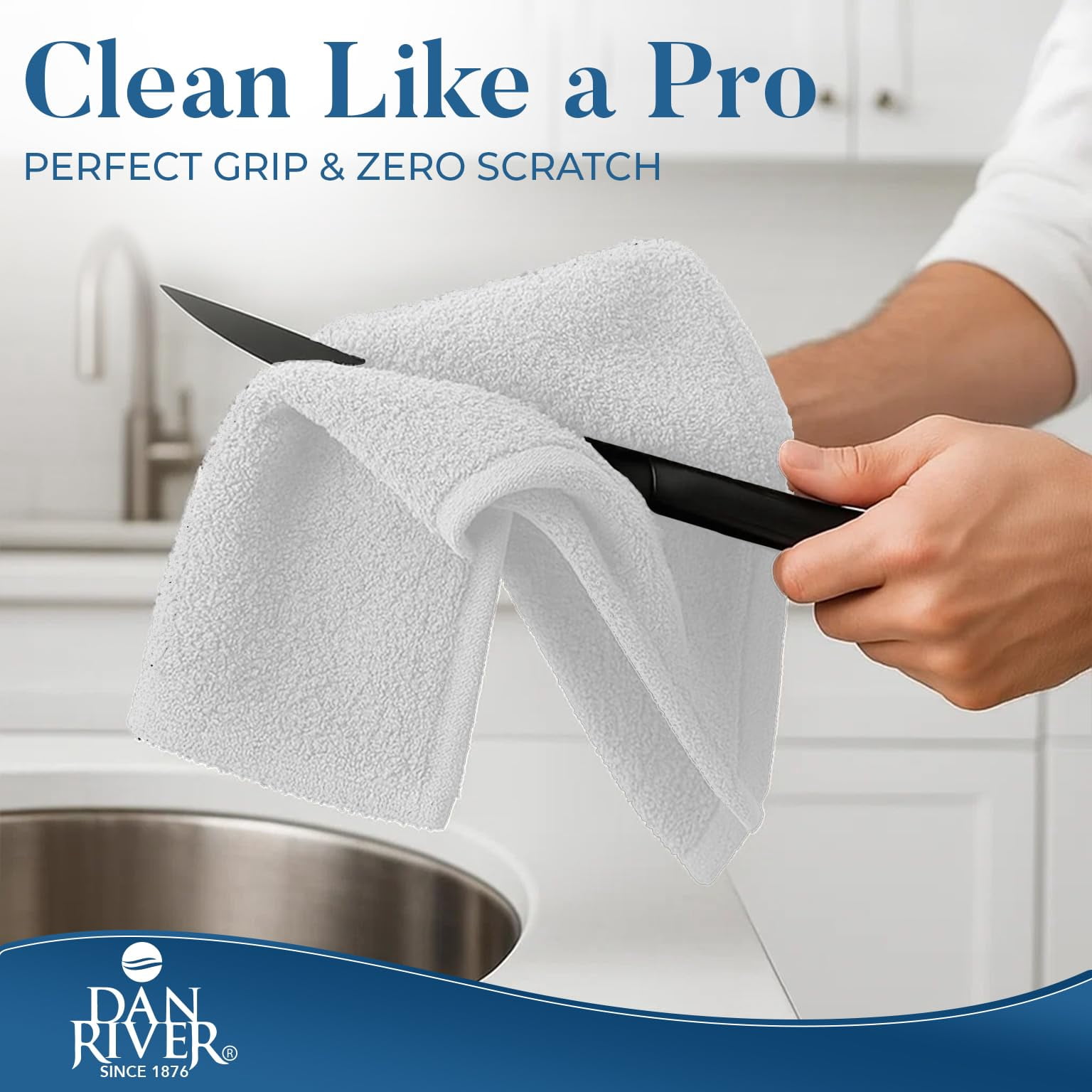 Dan River Bar Mop Cotton Kitchen Towel pack of 12 Super Absorbent And Reusable Cleaning Cloth - White, 16x19in