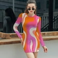 thumbnail image 6 of Abstract Pink Orange Swirl Art Women's Long Sleeve Bodycon Dress Soft Stretchy For Everyday Wear And Special Occasions, 6 of 6