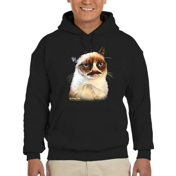 Grumpy Cat With A Moustache Hoodie Men -T-Line Designs, Male 3X-Large