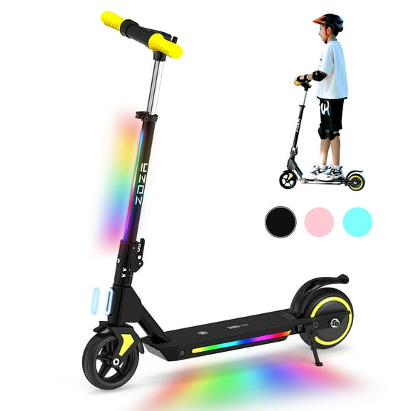 ZDZA Electric Scooter for Kids Ages 6-14, 10mph, 6mi Range 130W Escooter for Kids with LED Light, Adjustable Handlebar for Boys Girls Black