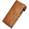 thumbnail image 2 of Women's wallet, large capacity leather women's wallet, zip clutch, bracelet with RFID blocking,Great gift for Wife, Girlfriend/Brown, 2 of 7