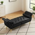 thumbnail image 3 of Flip Top Storage Ottoman Bench, Rolled Arm End of Bed Bench with 2 Pillows and Metal Feet, Entryway Sofa Bench with Tufted Buttons and Nailhead Trim for Bedroom Living Room, Black, 3 of 7