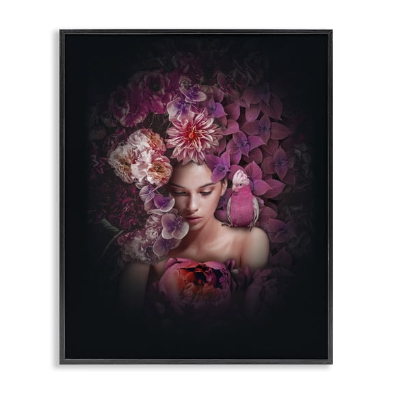 Stupell Industries Circular Flowers Woman Plants & Flowers Painting Black Framed Art Print Wall Art, 11 x 14