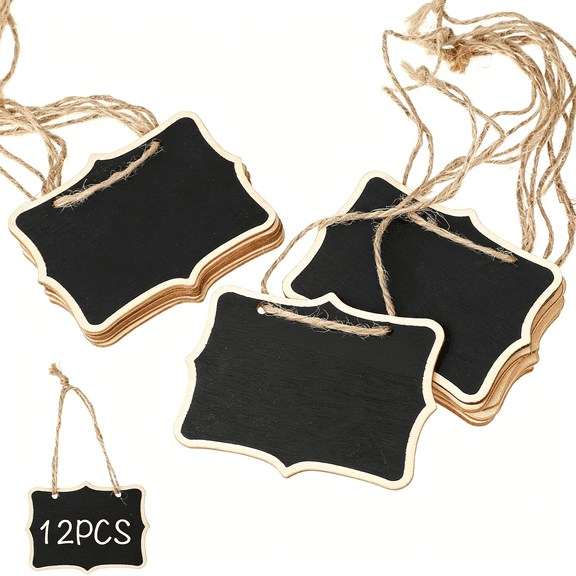 CCOCC Mini Wooden Chalkboard Signs-12 Pack Small Hanging Blackboard Labels for Party Buffet Food Name Tags