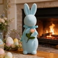 thumbnail image 5 of AURIGATE Easter Light Blue Flocked Bunny Figurine 2.9×10in, Foam Rabbit Statue with Artificial Rose for Spring Easter Tabletop Home Farmhouse Party Decor, 5 of 6