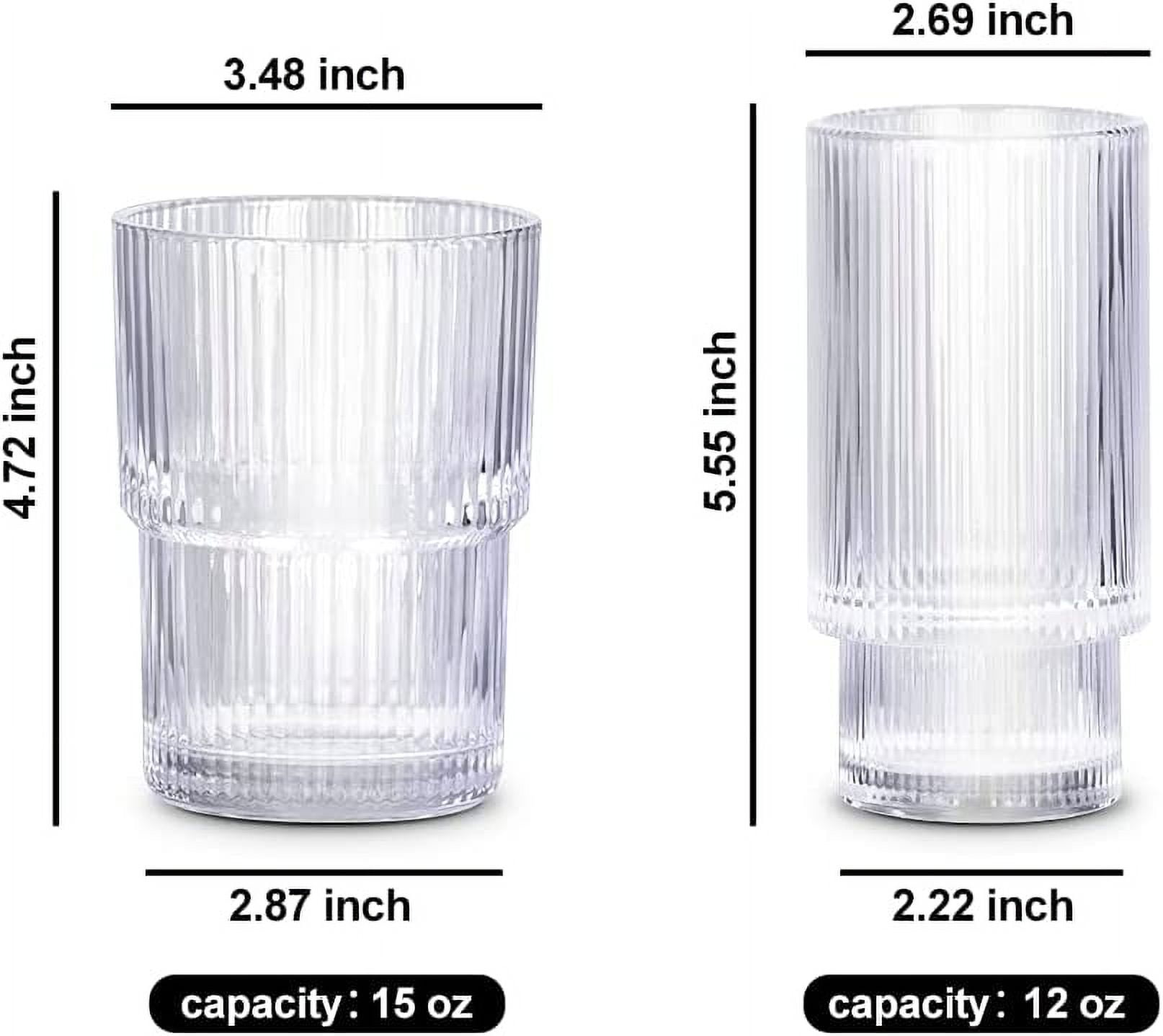 Ribbed Glass Cup, 20 oz Ribbed Drinking Glasses Glassware