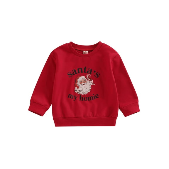 Bagilaanoe Toddler Baby Girl Boy Christmas Sweatshirt Long Sleeve Letters Santa Claus Print Pullover 1T 2T 3T 4T 5T 6T Kids Fall Loose Tee Tops