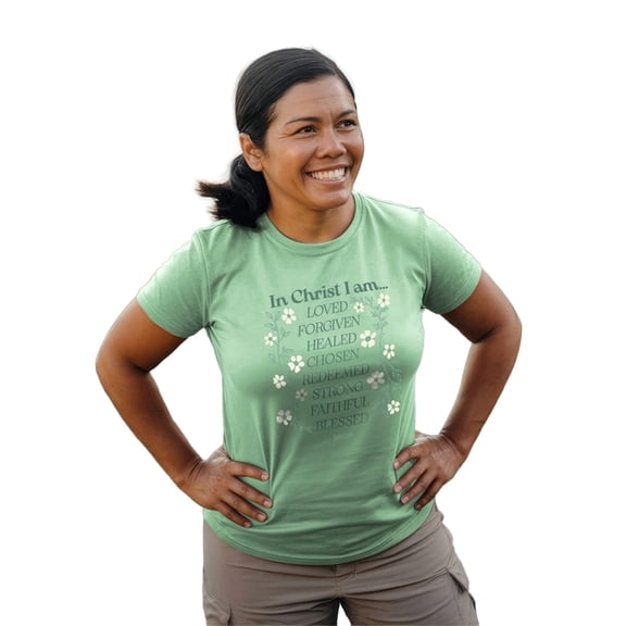 Kerusso Womens Short Sleeve Casual T-Shirt, In Christ I Am, Mint Green, SM