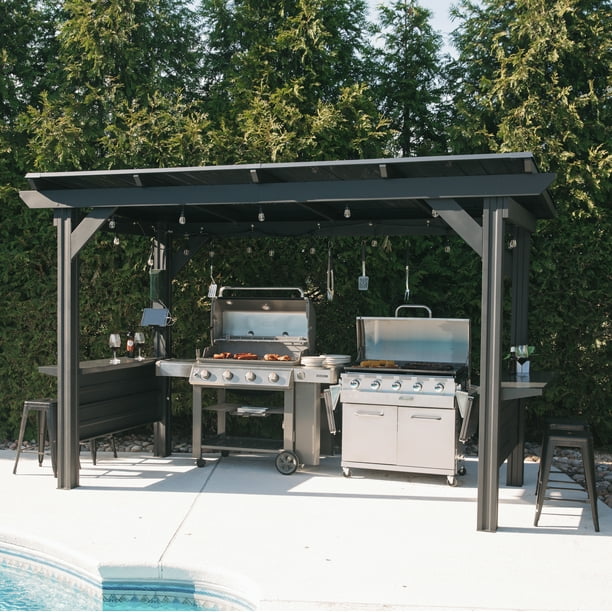Backyard Discovery Rockport XL Black Metal Steel Grill Gazebo with Insulated Steel Roof