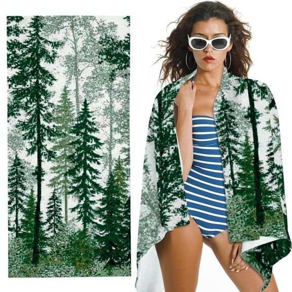 RKSupls Pine Tree Forest Pixel Microfiber Beach Towel, Extra Large Quick Dry Lightweight Absorbent Towel for Travel Swimming Camping, Soft Super Absorbent- 30x60 in