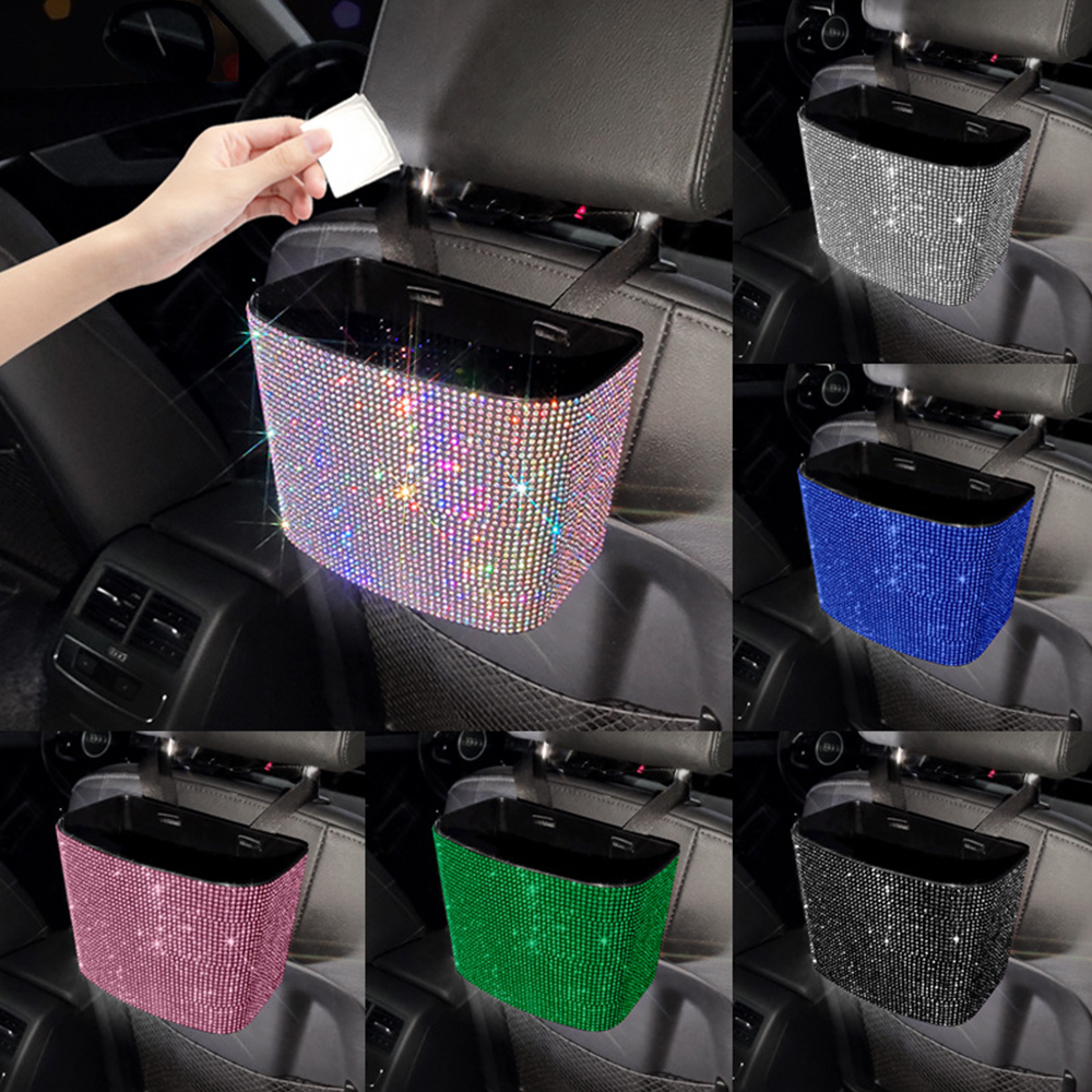 TopMax Bling Bling Car Garbage Can Hanging Trash Bin Glitter